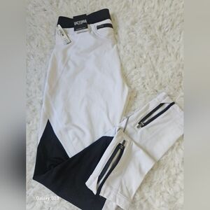 Victoria White and Black Leggings with Zipper Detail